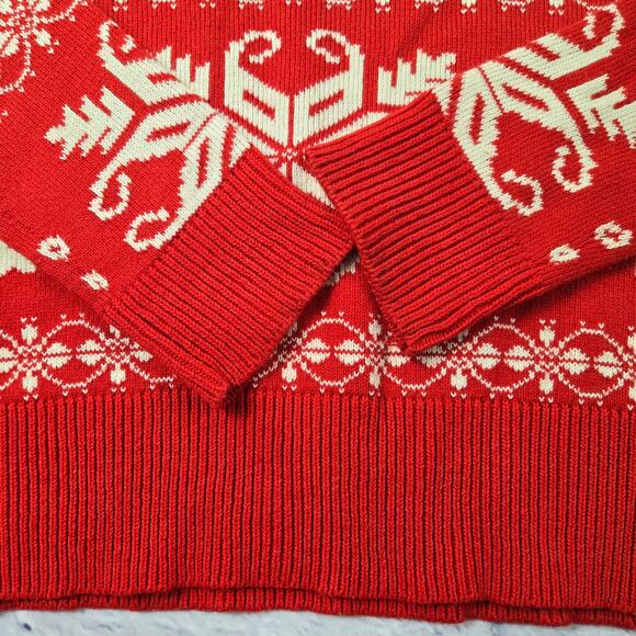 Joe Fresh Holiday Sweater Snowflake Fair Isle Red V-neck Christmas size Medium - Picture 6 of 9